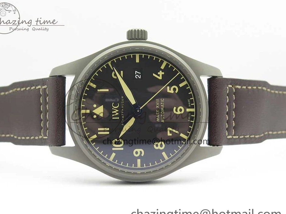 MIROTIME 0504 SmartChoice Mark XVIII IW327006 Titanium M+F 1:1 Best Edition Black Dial on Brown Leather Strap A 7145
